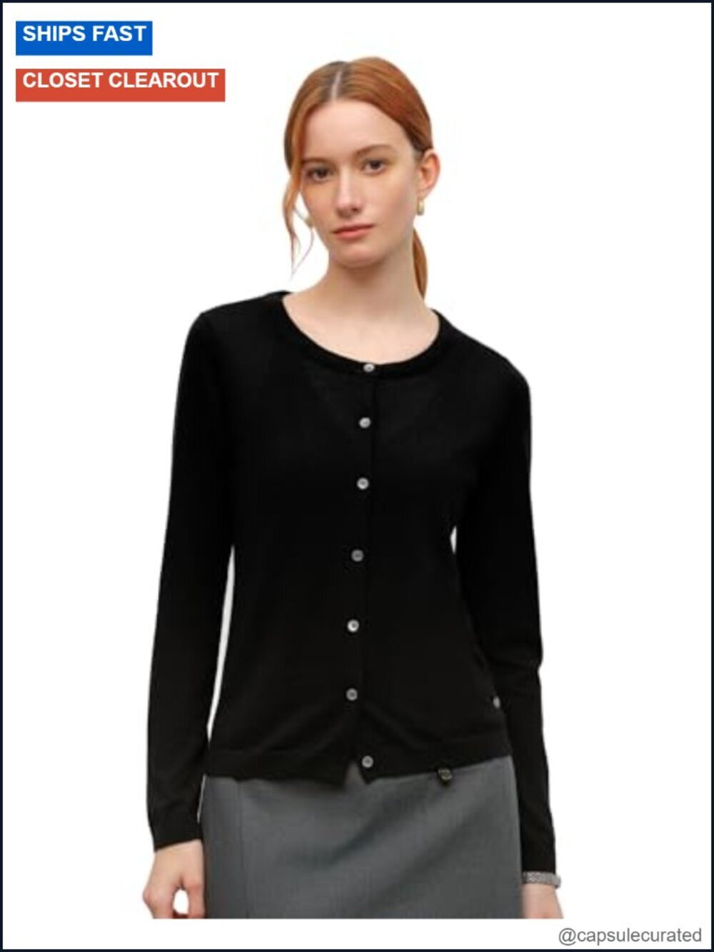 Women's Crew Neck Cardigan, Long Sleeve Button Front, 30% Silk 70% Cashmere